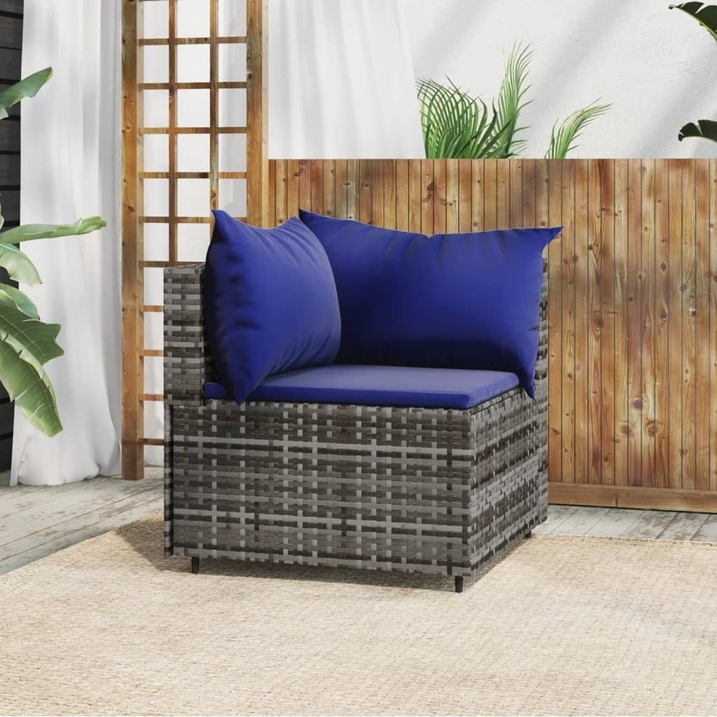 The Living Store Garten-Ecksofa mit Kissen Grau Poly Rattan
