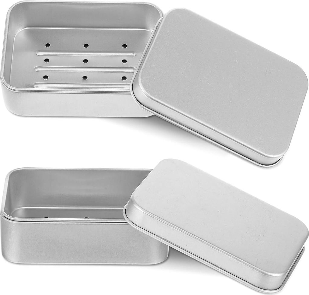 Aluminium Reise-Seifenbehälter - 2 Stück Metall-Seifenbox - Seifenbox mit Deckel - Selbstentwässerndes Seifenfach - Tragbarer Reise-Seifenhalter...