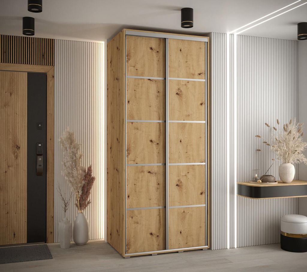 Kleiderschrank ASIRI 4 - 110/60 cm, Artisan-Eiche / Silber