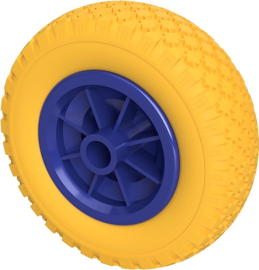 1 x PolyurethanRad Ø 200 mm 2.50-4 Gleitlager Rolle Sliprolle Sliprad PANNENSICHER, gelb/blau