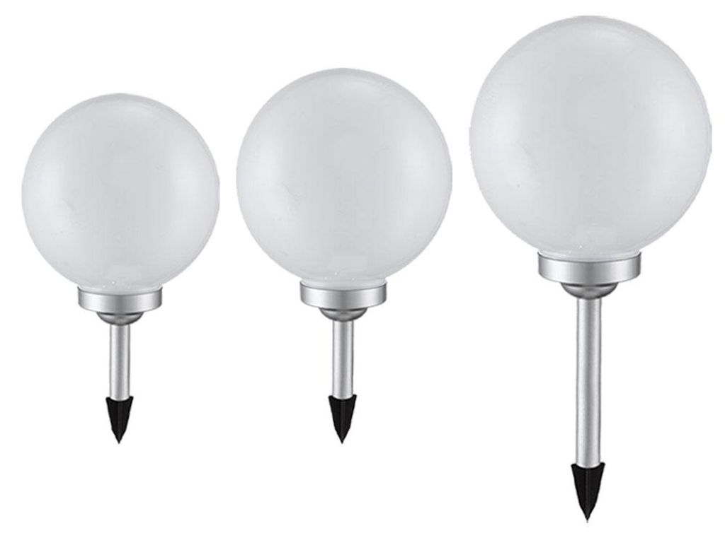 3er Set LED Solarleuchten, Kugel weiß, Erdspieß, D 20/25/30 Produktbild 