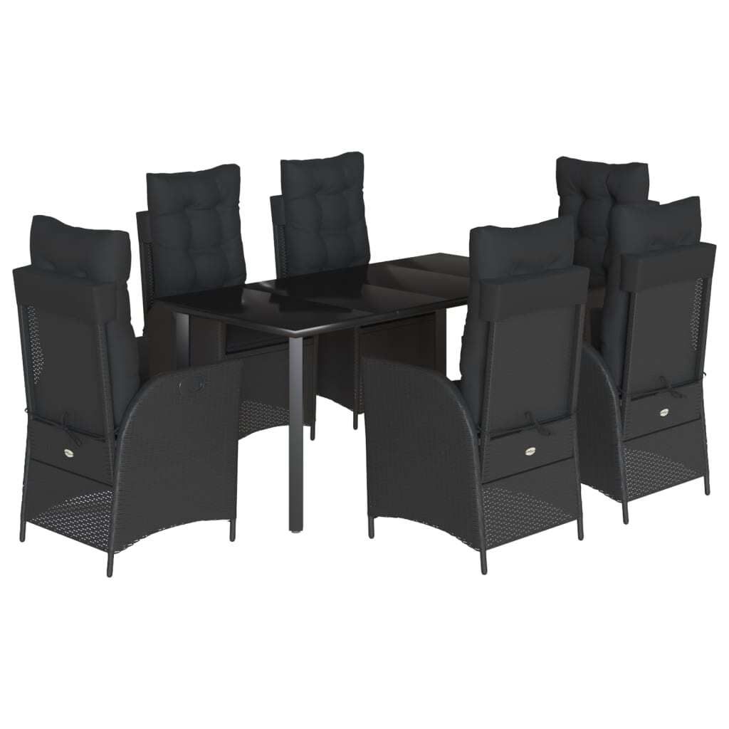 vidaXL 7-tlg. Garten-Essgruppe mit Kissen Schwarz Poly Rattan