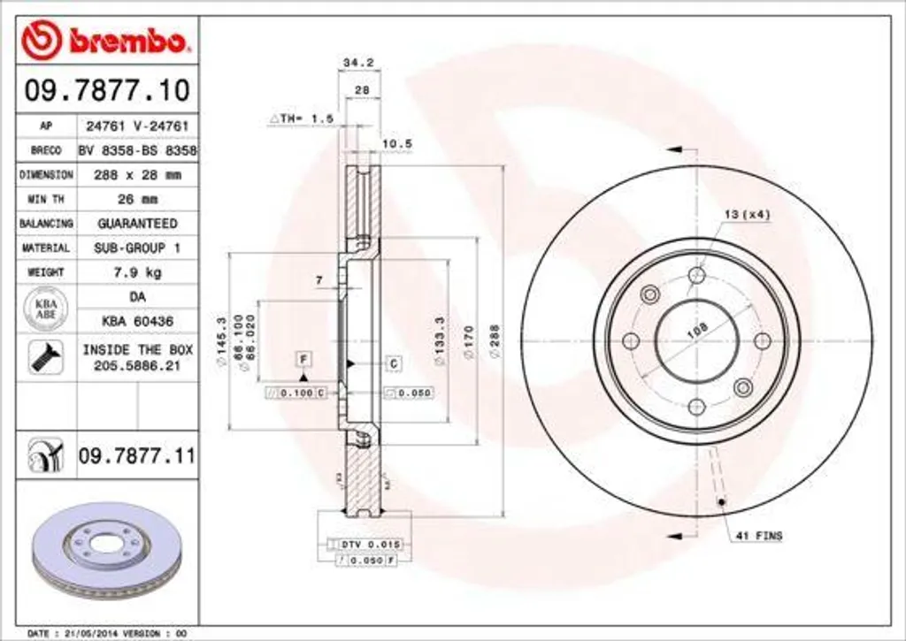Disque de frein 1606308780 pour Entretien Sécurité Citroën C5 I et II Phase 2