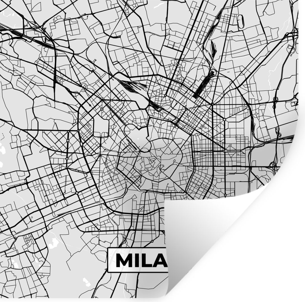 MuchoWow Wandtattoo Wandsticker Wandaufkleber Mailand - Stadtplan - Schwarz und weiß - Karte 100x100 cm Selbstklebend und Repositionierbar - Wie...