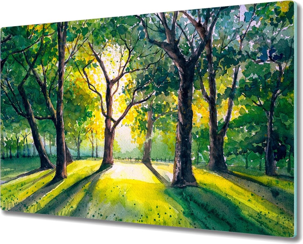 Coloray Küchenbrett Kochplattenabdeckung Hackbrett Schneidebrett Herdabdeckplatte 80x52 cm - Wald Blätter Sonne