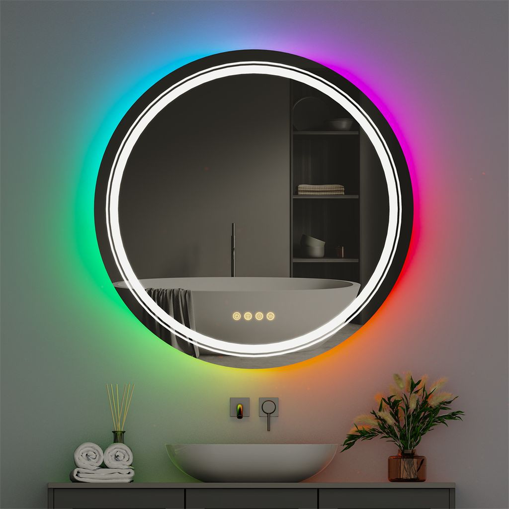 wisfor led badspiegel rund, 60cm wandspiegel badezimmerspiegel mit  beleuchtung für badezimmer schlafzimmer make-up, farbrig led badspiegel,  dimmbar