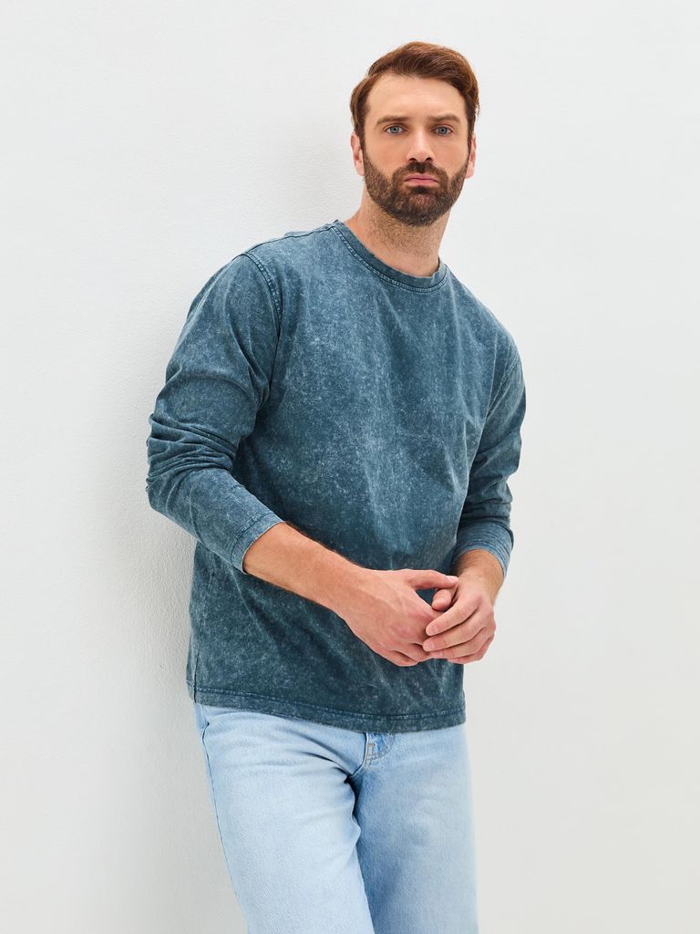 Langarmshirt Herren - 2XL - Vintage Stonewash - 100% Baumwolle - Bequemer Schnitt