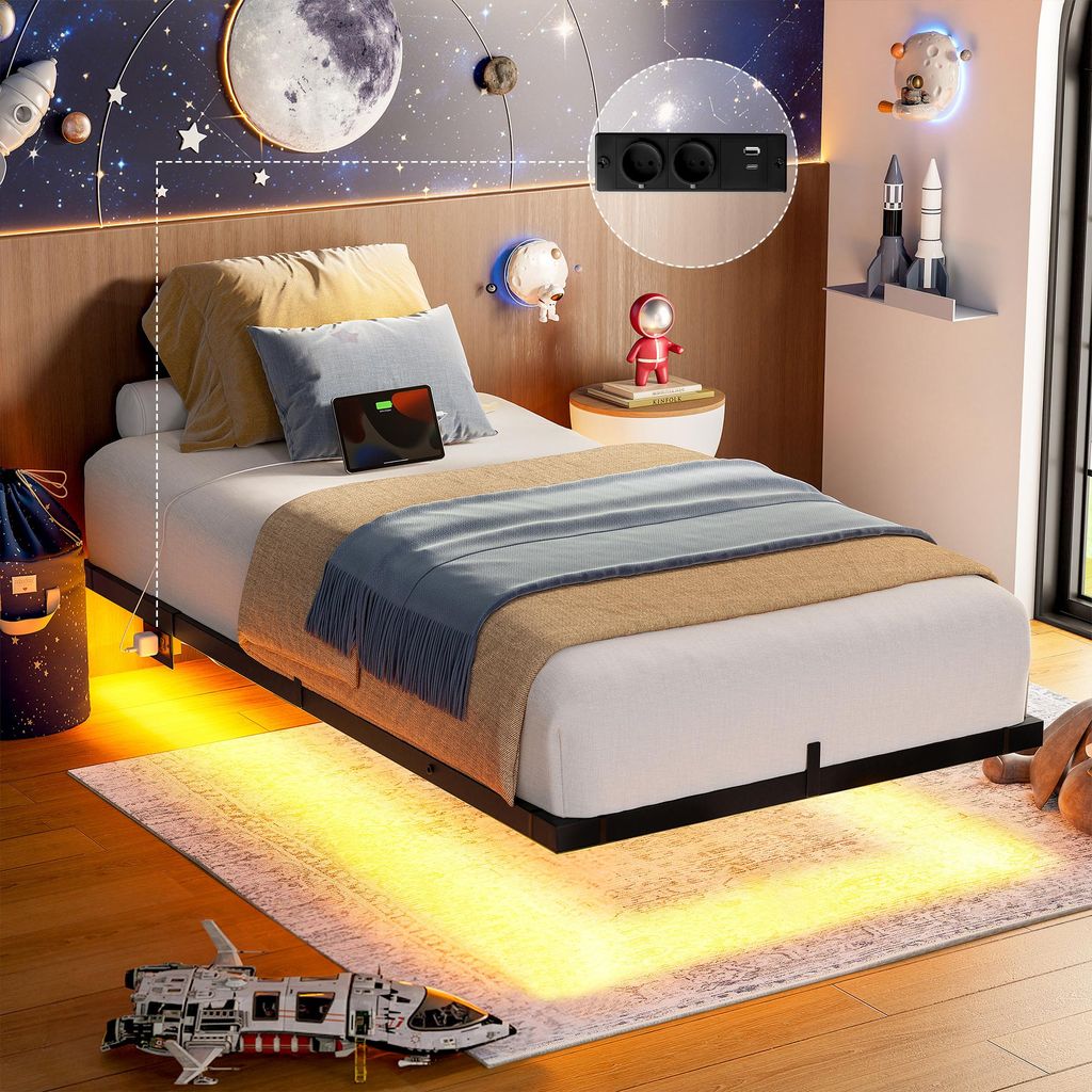 FABATO Modernes Metallbettgestell Einzelbett 90x200 cm mit Produktbild 