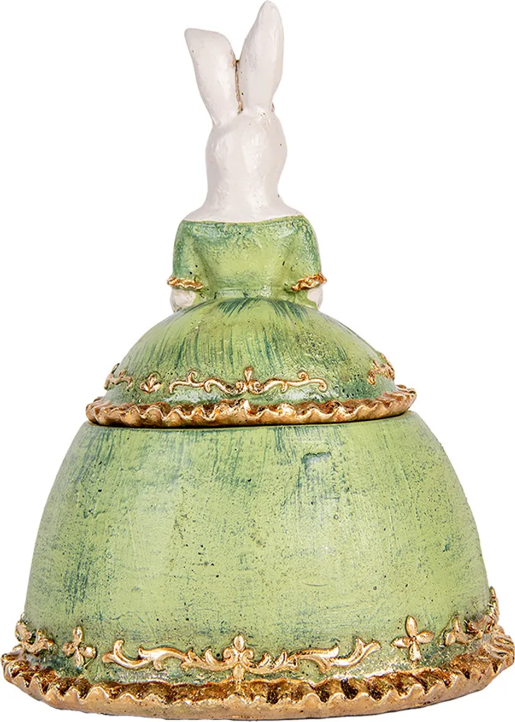 Boîte à bijoux beige et verte au design de lapin champêtre