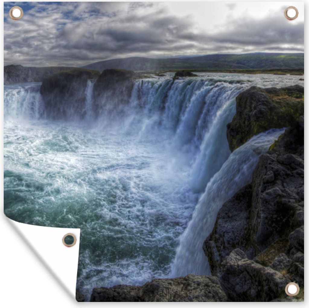 MuchoWow 50x50 cm Outdoor-Poster Gartendeko Sichtschutz Garten Poster für den Garten Island - Wasserfälle - Blau