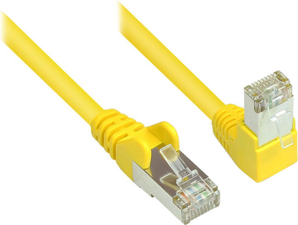 Patchkabel, Cat. 6, S/FTP, PiMF, 250MHz, einseitig 90° nach unten gewinkelt, gelb, 15m, Good Connections