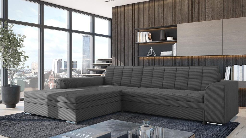 Ecksofa Schlafsofa Sofa LUSAKA in Stoff Lincoln Grafit Ottomane Links