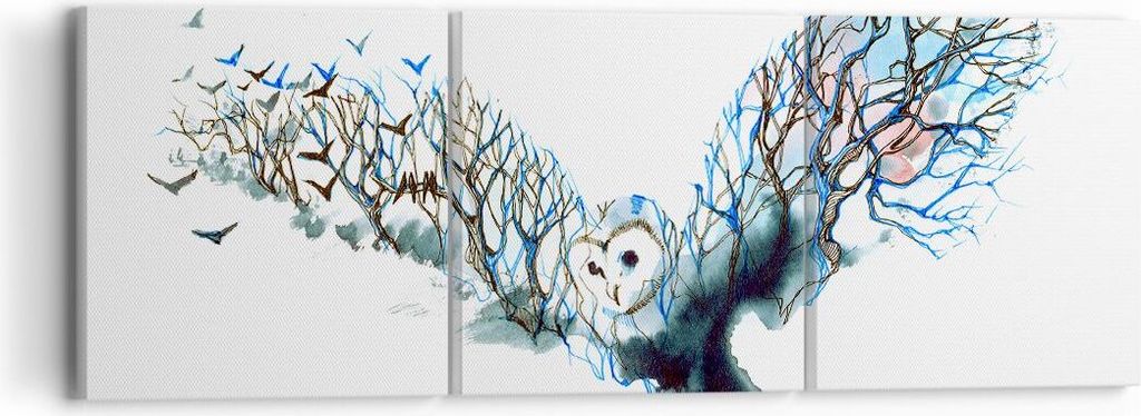 Bild auf Leinwand - Leinwandbild - Eule wild Wald Flug - 90x30cm - Wand Bild - Wanddeko - Wandbilder - Leinwanddruck - Bilder - Kunstdruck - Wandde...