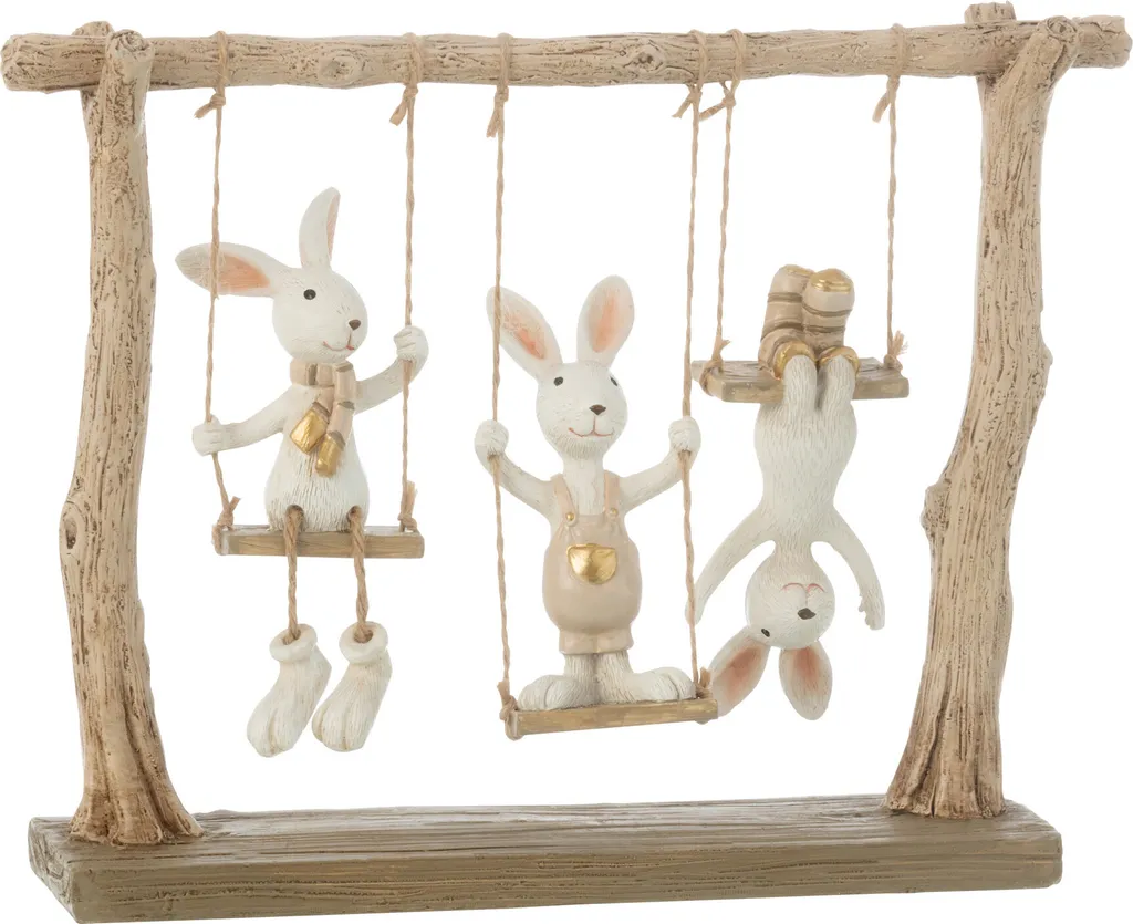 J-Line Lapin sur Balançoire en Résine Mixte - Statuette Déco Jardin