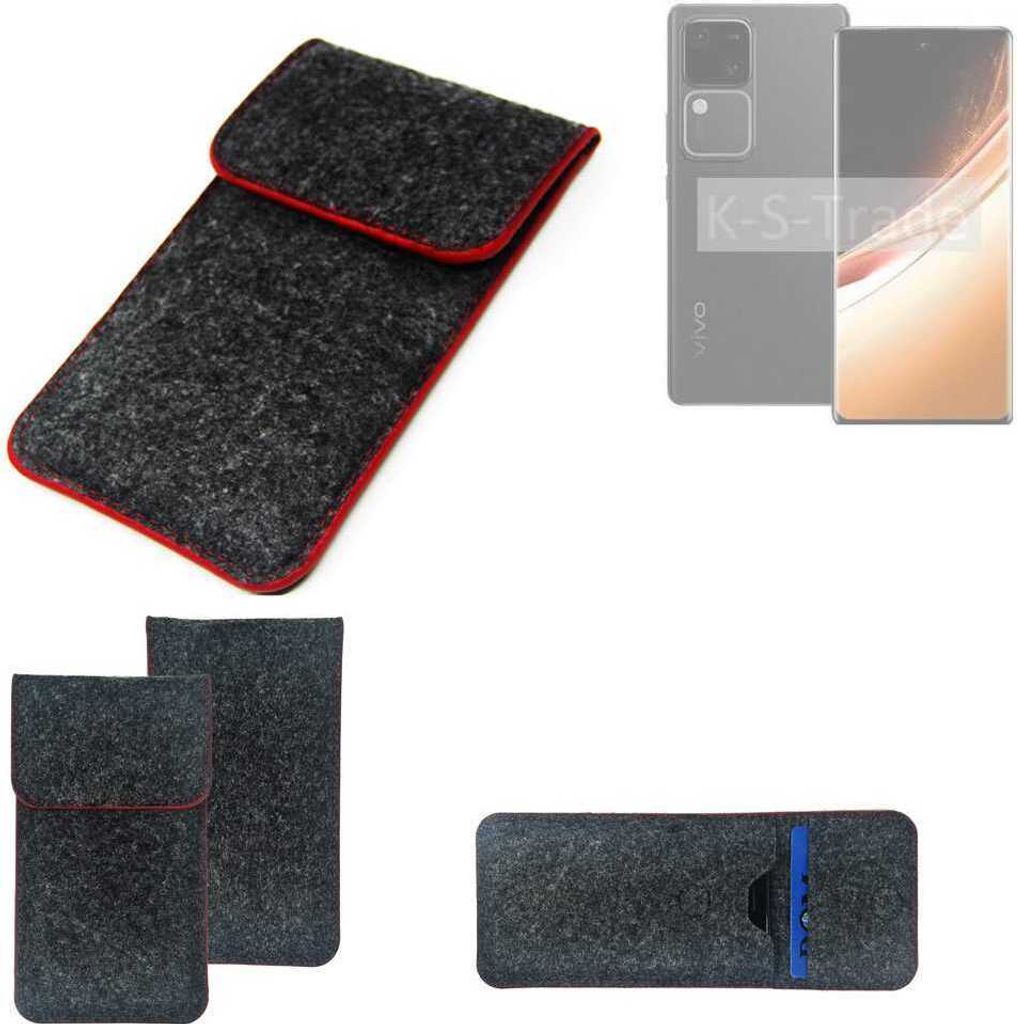 K-S-Trade Handy Schutz Hülle kompatibel mit Vivo V30 Pro Schutzhülle Handyhülle Filztasche Pouch Tasche Case Sleeve Filzhülle dunkelgrau roter
