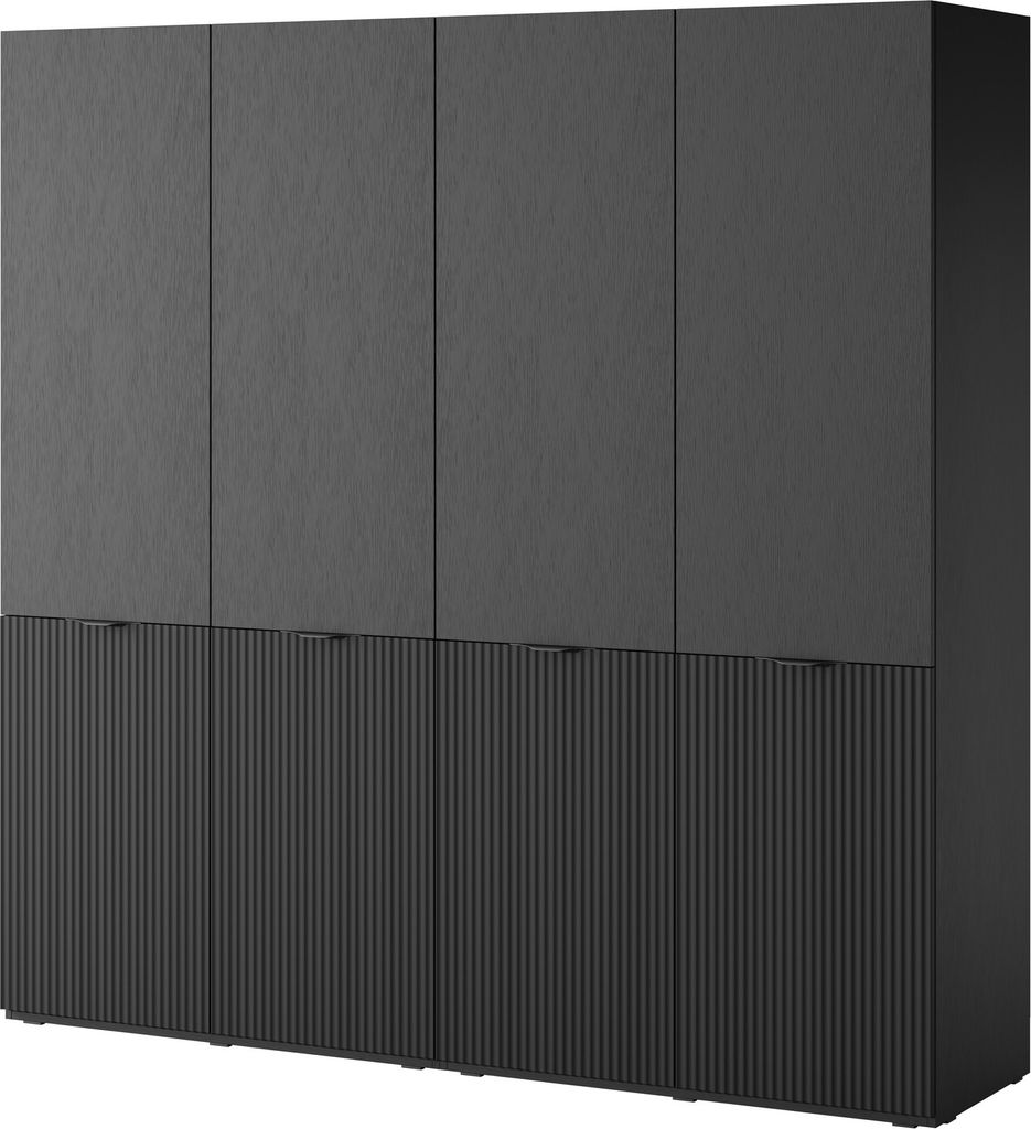 Drehtürenschrank mit Schubladen Falttürenschrank 4-türig Schrank mit Einlegeböden und Kleiderstange, Schlafzimmer - Schrank Minewra 200 - Nova...