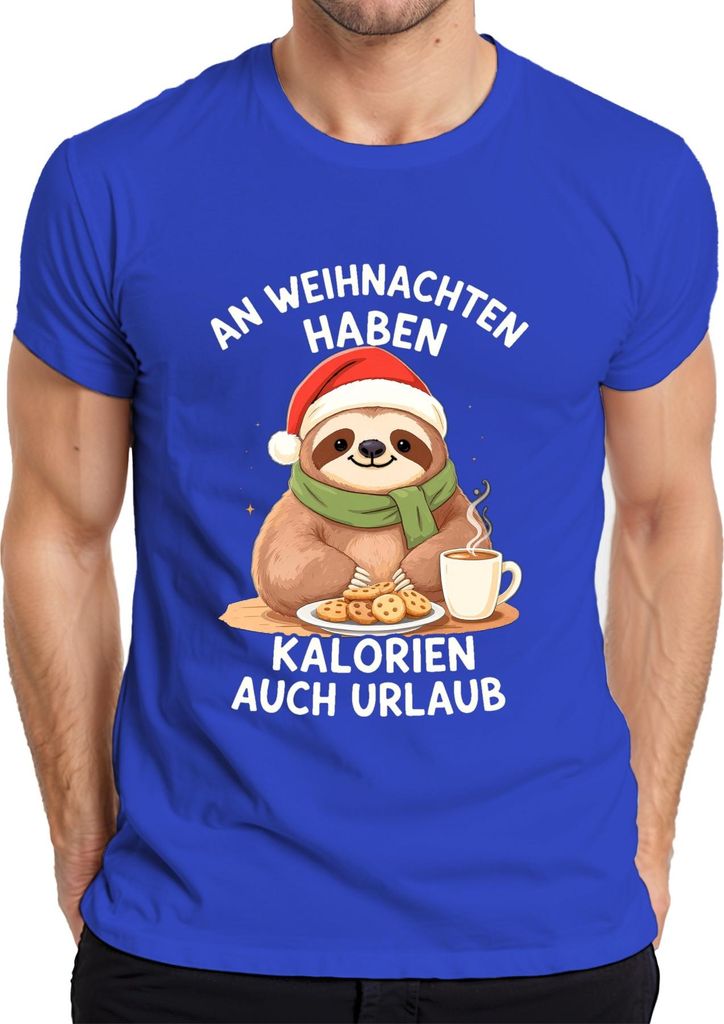 Kalorien haben Urlaub Faultier Weihnachten Plätzchen Geschenk Herren T-Shirt, Blau, 3XL