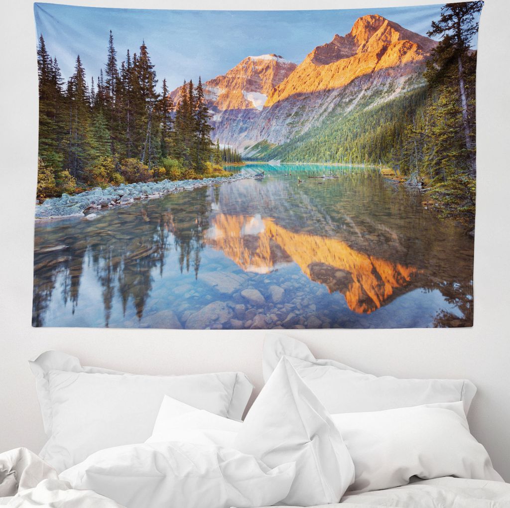 ABAKUHAUS Natur Wandteppich, Canadian Mountains aus Weiches Mikrofaser Stoff Waschbar ohne Verblassen Digitaldruck, 150 x 110 cm, Mehrfarbig