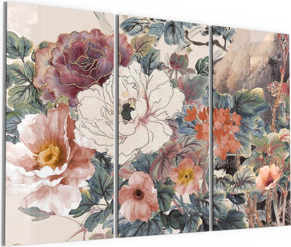 DEQORI Glasbild Echtglas 3x50x100 cm 'Aquarellblütenzauber' Wandbilder XXL groß