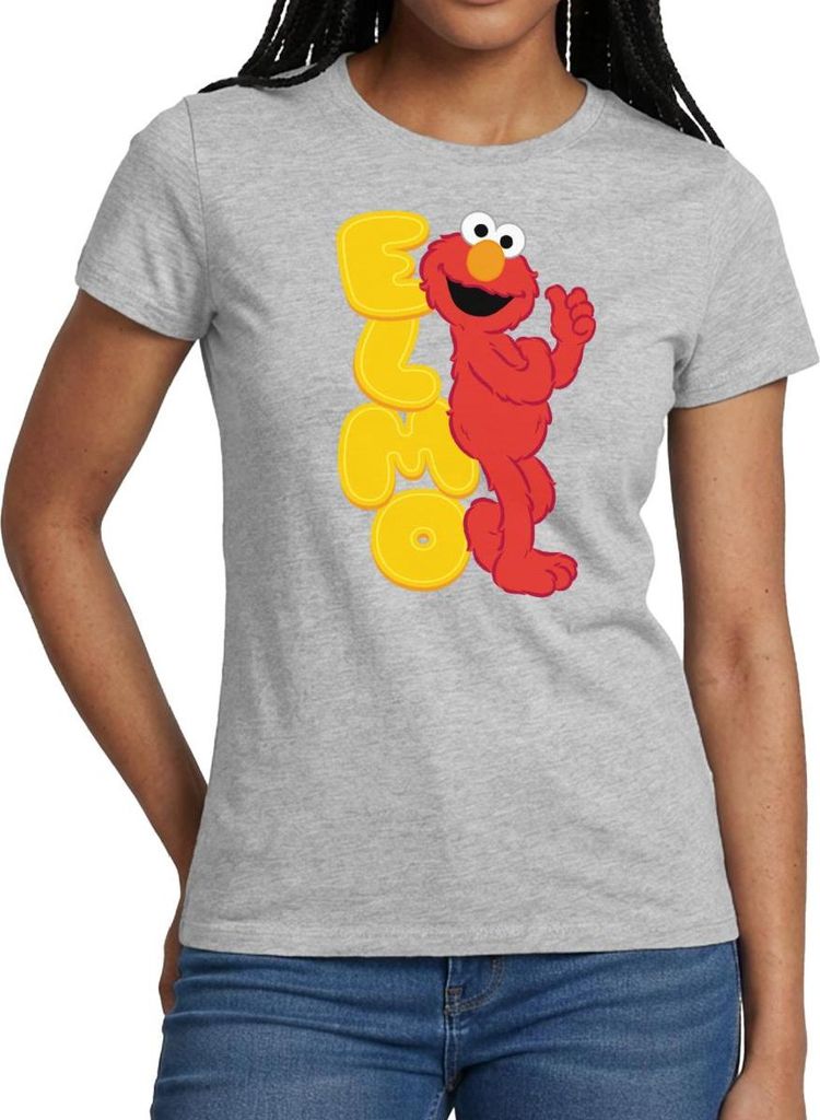 Spreadshirt Sesamstraße Elmo Mit Schriftzug Frauen T-Shirt, S, Grau meliert
