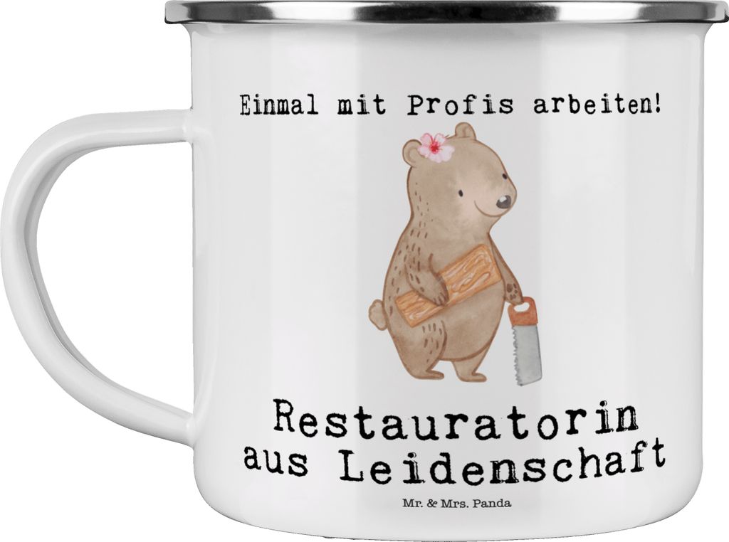 Mr. & Mrs. Panda Pott Restauratorin Leidenschaft - Weiß - Geschenk, becher emaille, Teetasse, Motivtasse, Haferl, Tasse
