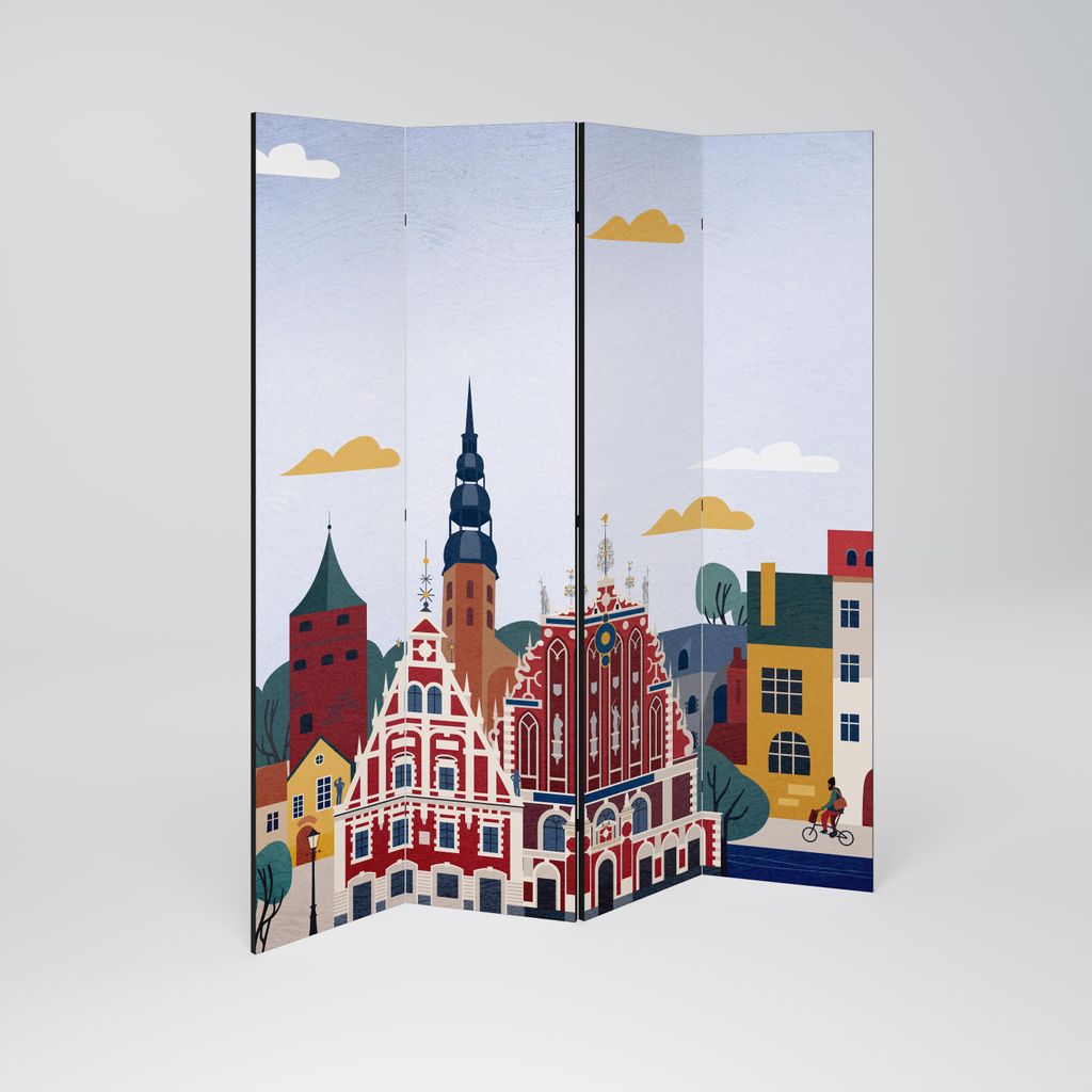 SpaceRebels Paravent Raumteiler - 4-teilig Raumtrenner, Druck 1-Seite - Raumtrenner - Trennwand Wohnung - Room Divider - Spanische Wand Deko Modern...