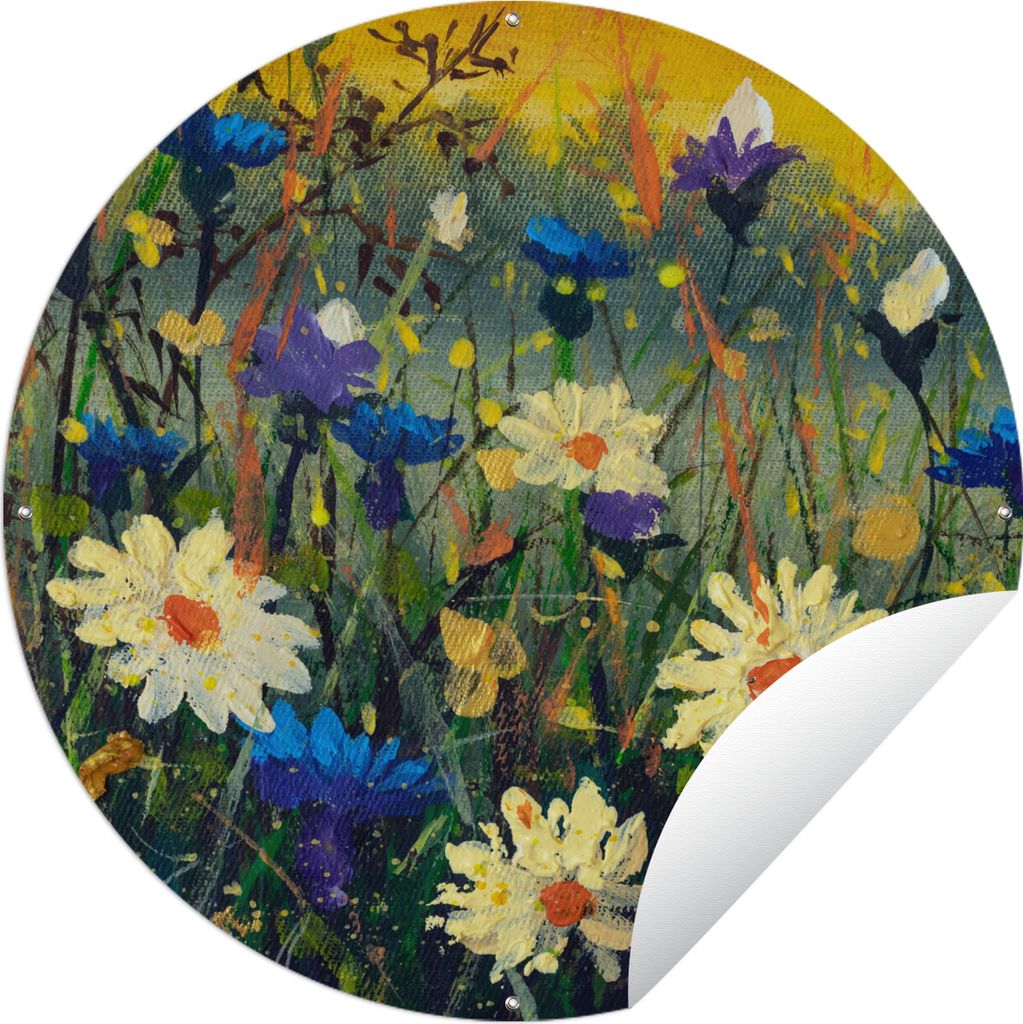 MuchoWow Gartenposter Outdoor-Poster Rund Malerei - Ölfarbe - Natur - Blumen Ø 150 cm Gartendeko Rundes Poster draußen