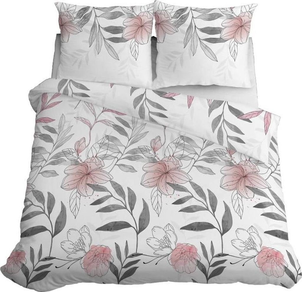 Satin Bettwäsche 160x200 Blumen Blätter Pastell Hell