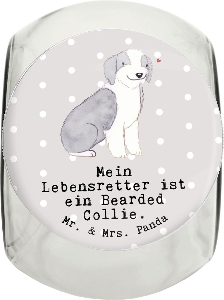 Mr. & Mrs. Panda Bonbonglas Bearded Collie Lebensretter XL 2000ml - Grau Pastell - Geschenk, Leckerli Dose, Vorratsbehälter, glasbehälter, Dekogl...