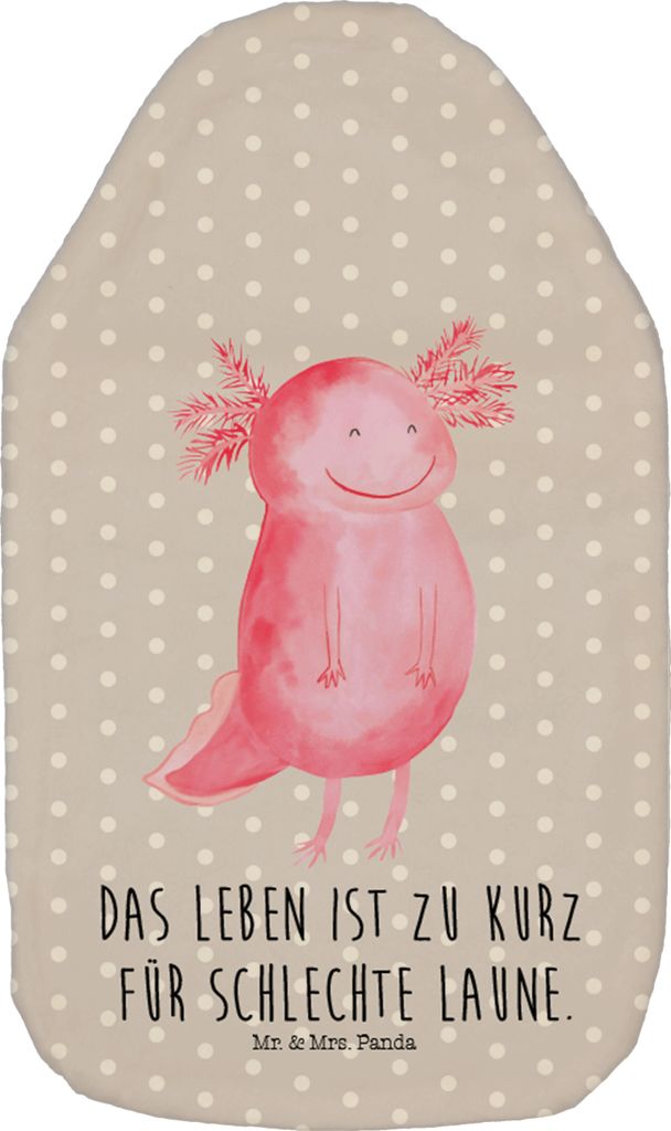 Mr. & Mrs. Panda Wärmekissen Axolotl Glücklich - Grau Pastell - Geschenk, Bettflasche, wärmflasche gummi, Lebensfroh, mit Bezug, Motivationsspru...
