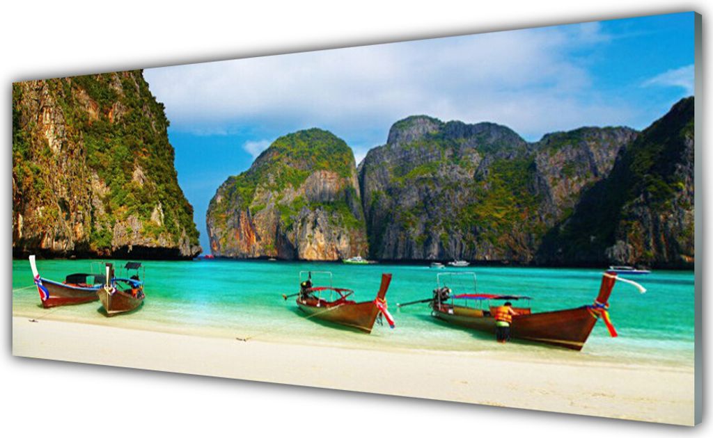 Acrylglasbilder 125x50 Wandbild Druck Strand Meer Gebirge Landschaft