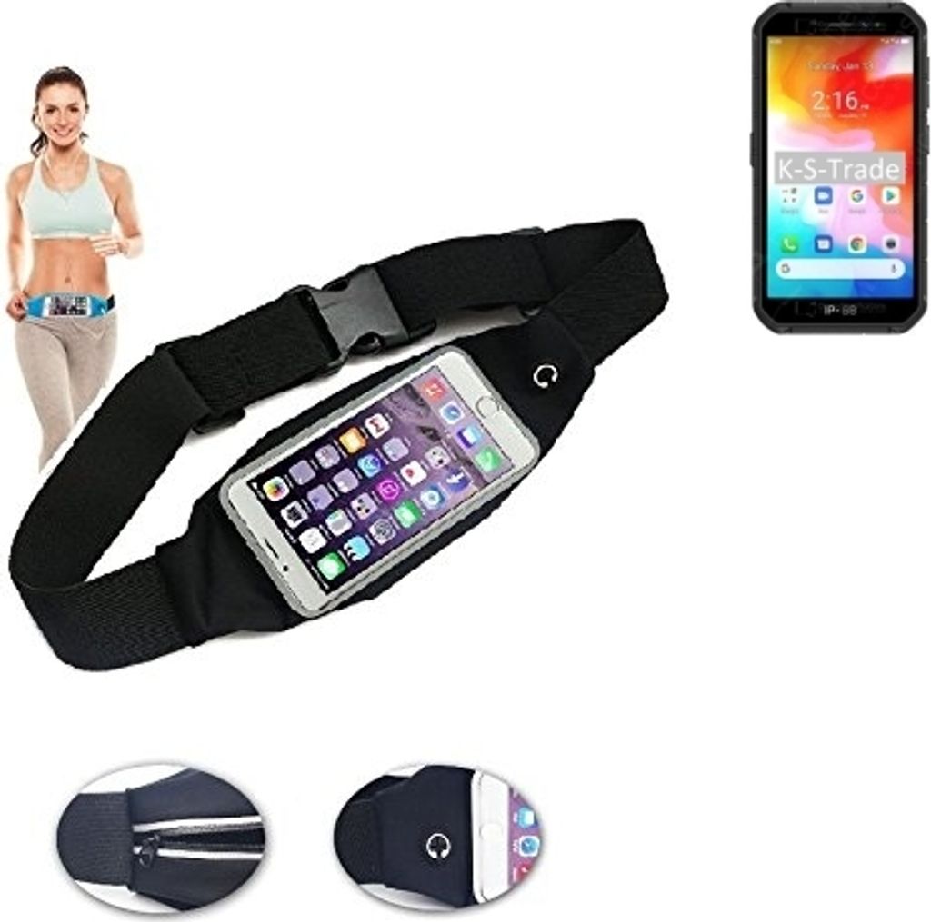 K-S-Trade Jogging-Armband kompatibel mit Ulefone Armor X7 Gürteltasche Umhängetasche Bauchtasche schwarz Sport Running Jogging Fitness Laufen