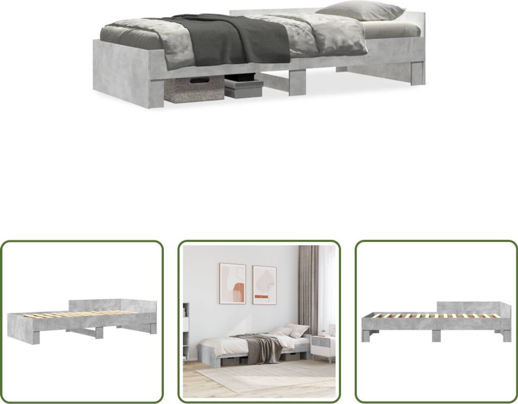 The Living Store Bettgestell Betongrau 75x190 cm Holzwerkstoff