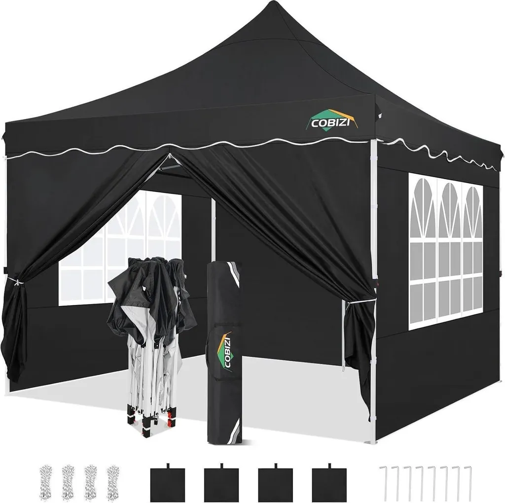 Abri de jardin 3x3m Pliable Noir contre Soleil et Pluie Barnum Stable