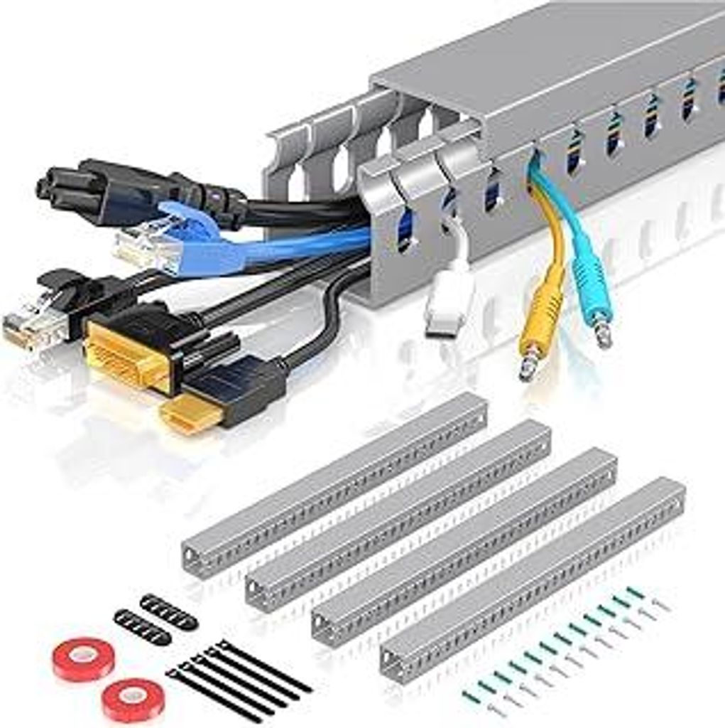 Kabelkanal-Raceway-Kit, offener Schlitz-Kabelkanal für TV-Kabel, Kabel-Concealer-Kabelwanne Kabelmanagement-Tunnel unter dem Schreibtisch, Selbstk...