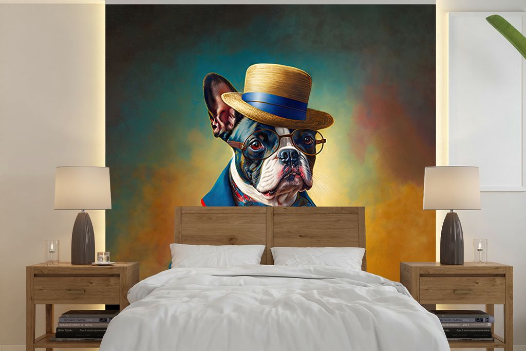 MuchoWow Fototapete für Wohnzimmer oder Schlafzimmer Wandtapete Vinyl Motivtapete Hund - Kleidung - Accessoires - Farbe - Porträt - 240x240 cm ...