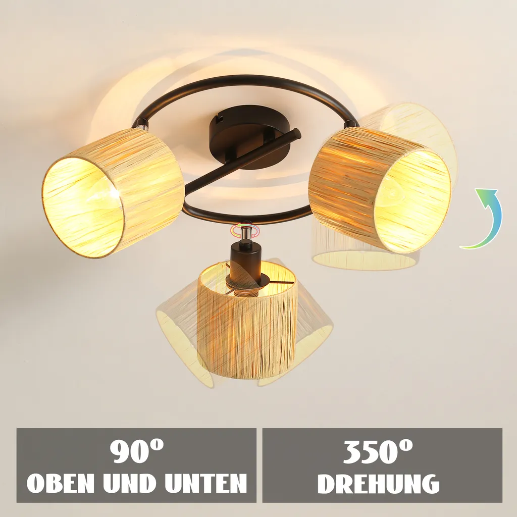 Offerta Lampada Soffitto ZMH 3 Faretti Orientabili E14 Nero - 4