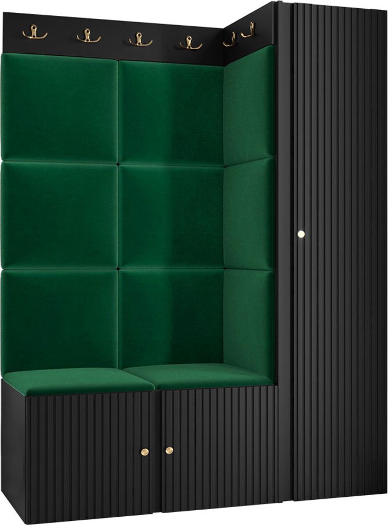 MIRJAN24 Garderoben-Set Orion Ryfel Slim IX, Kleiderschrank, Schuhschrank, 2x Kleiderhakenbrett, 11x Paneel 42x42, 4 Kleiderhaken für Kleidung, Me...
