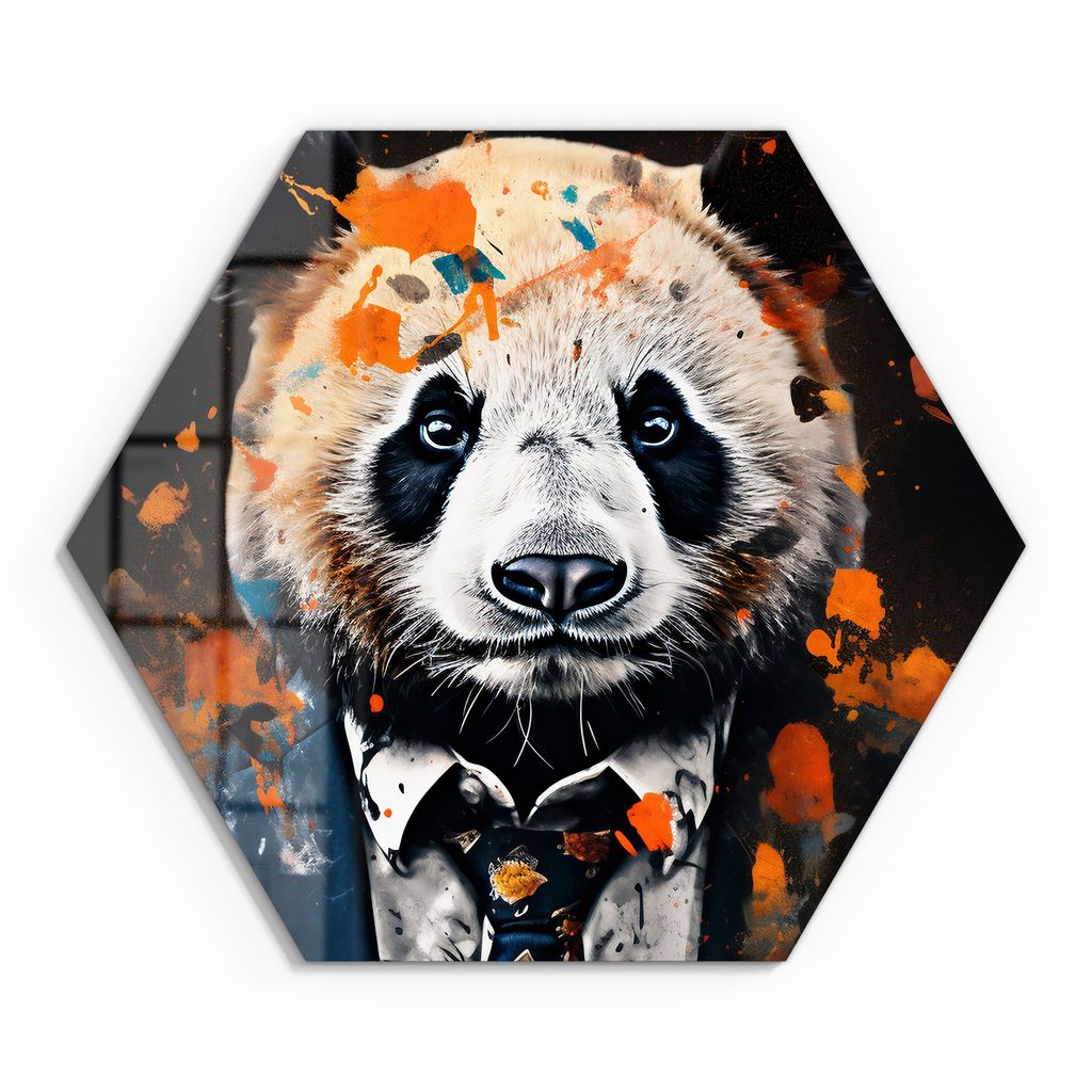 DEQOART Glasbild Echtglas 40x35 cm 'Urbaner Panda-Stil' Wandbild Bild modern Deko
