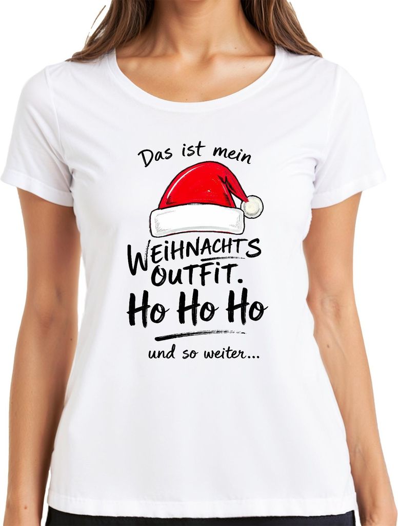 Das ist mein Weihnachts Outfit Ho Ho Ho Weihnachtsmütze Nikolaus Damen T-Shirt, Weiß, XXL