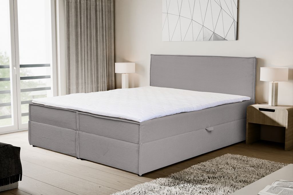VENASI GLORIA Boxspringbett 160x200 mit Bettkästen H2/H3 Matratze GRAU CORD