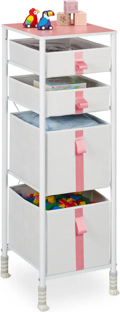 Relaxdays Commode pour Enfants avec 4 Tiroirs Multicolores et Pieds Bois