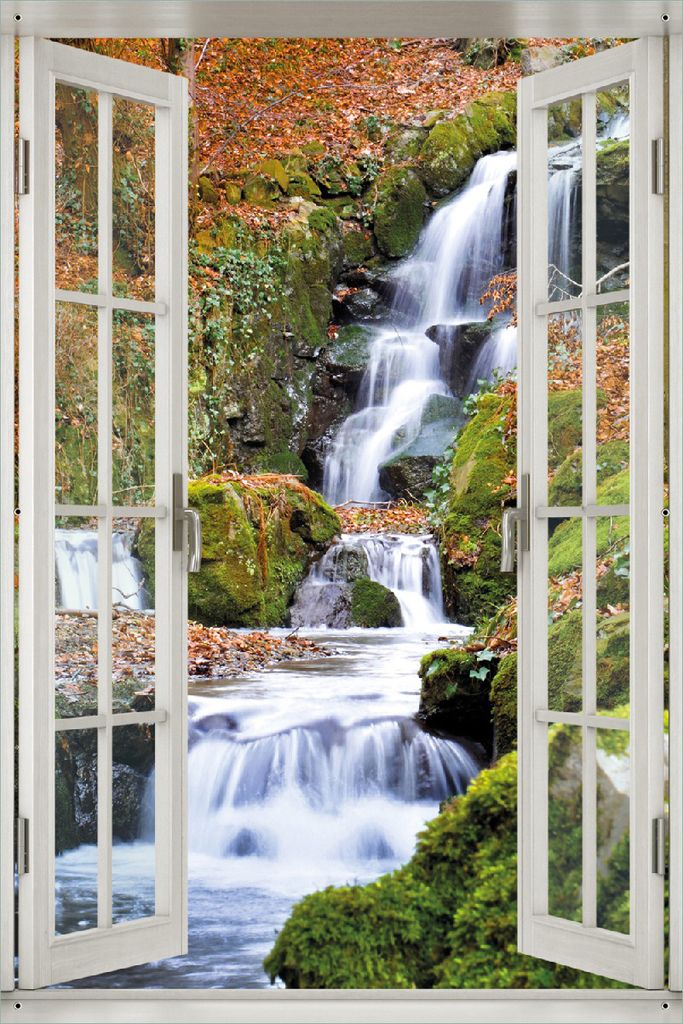 Wallario Outdoor-Poster für Garten oder Balkon 61 x 91,50 cm: Bach im Wald