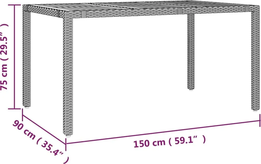 Table de Jardin Robuste en Bois et Poly Rotin Résistant aux Intempéries
