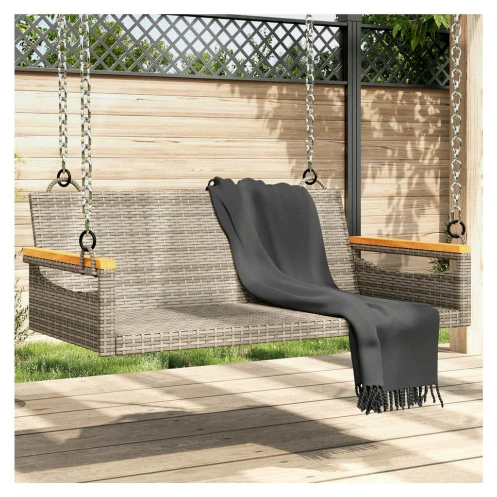 Hängebank Hängeschaukel mit Befestigungsringen, Schaukelbank für den Außenbereich, Gartenschaukel Gartenbank 109x62x40 cm Poly Rattan Grau