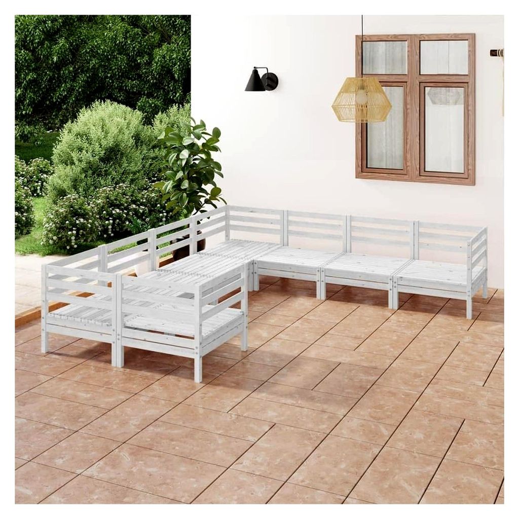 Outdoor Möbel Sets - 8-teiliges Garten-Lounge-Set Massivholz Kiefer Weiß