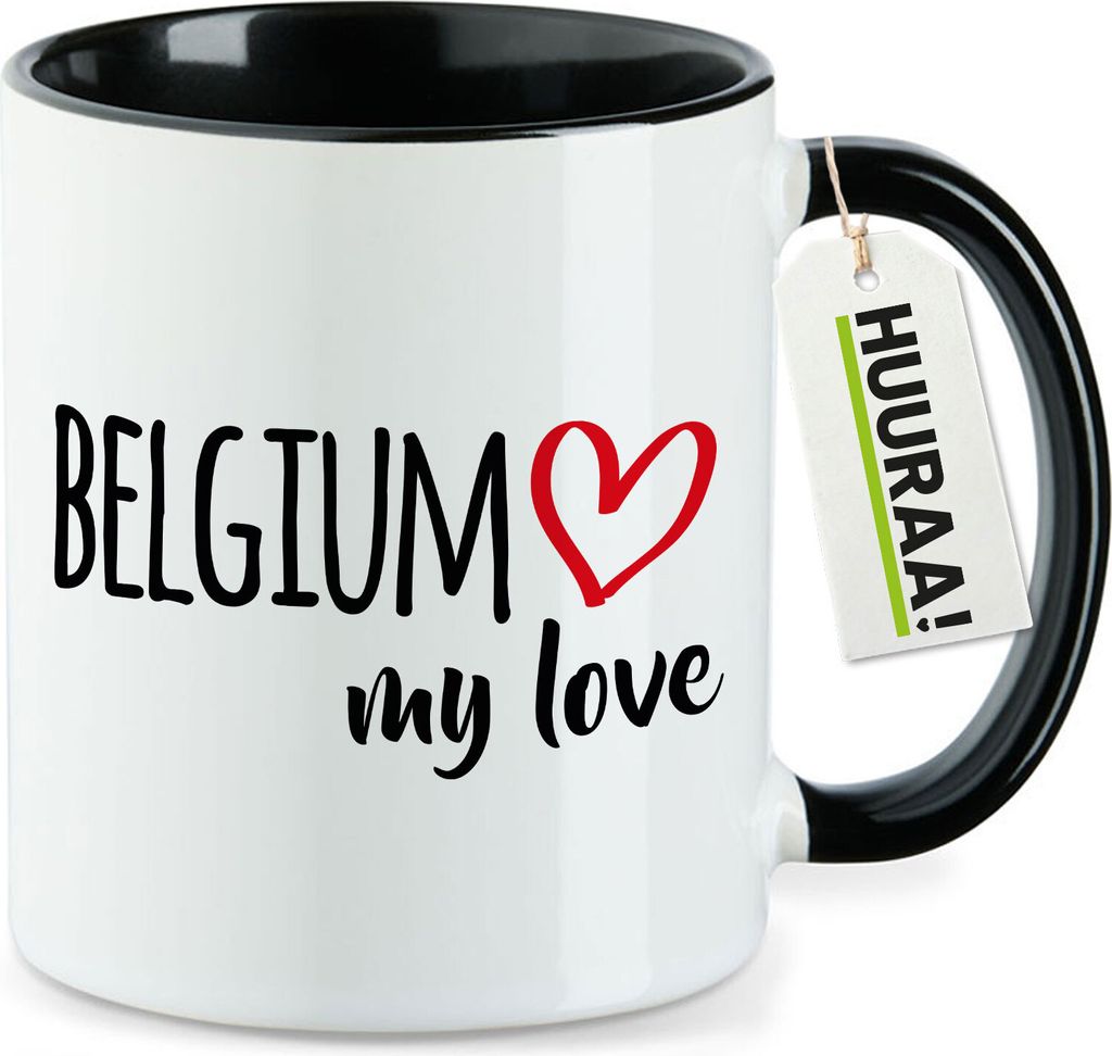 Huuraa Kaffeetasse Belgium my love 330ml Schwarz Keramik Kaffeebecher Geschenkidee