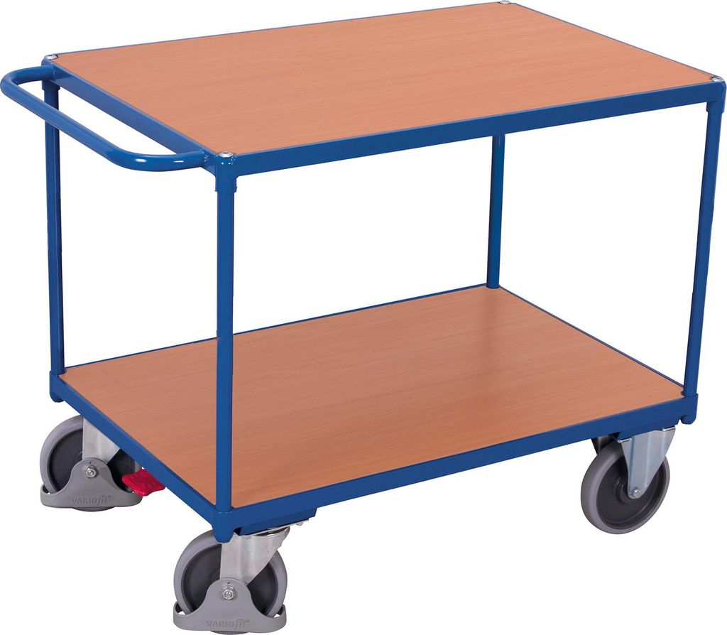 VARIOfit Schwerer Tischwagen mit Schiebegriff und 2 Ladeflächen 850x500mm Anthrazitgrau RAL 7016