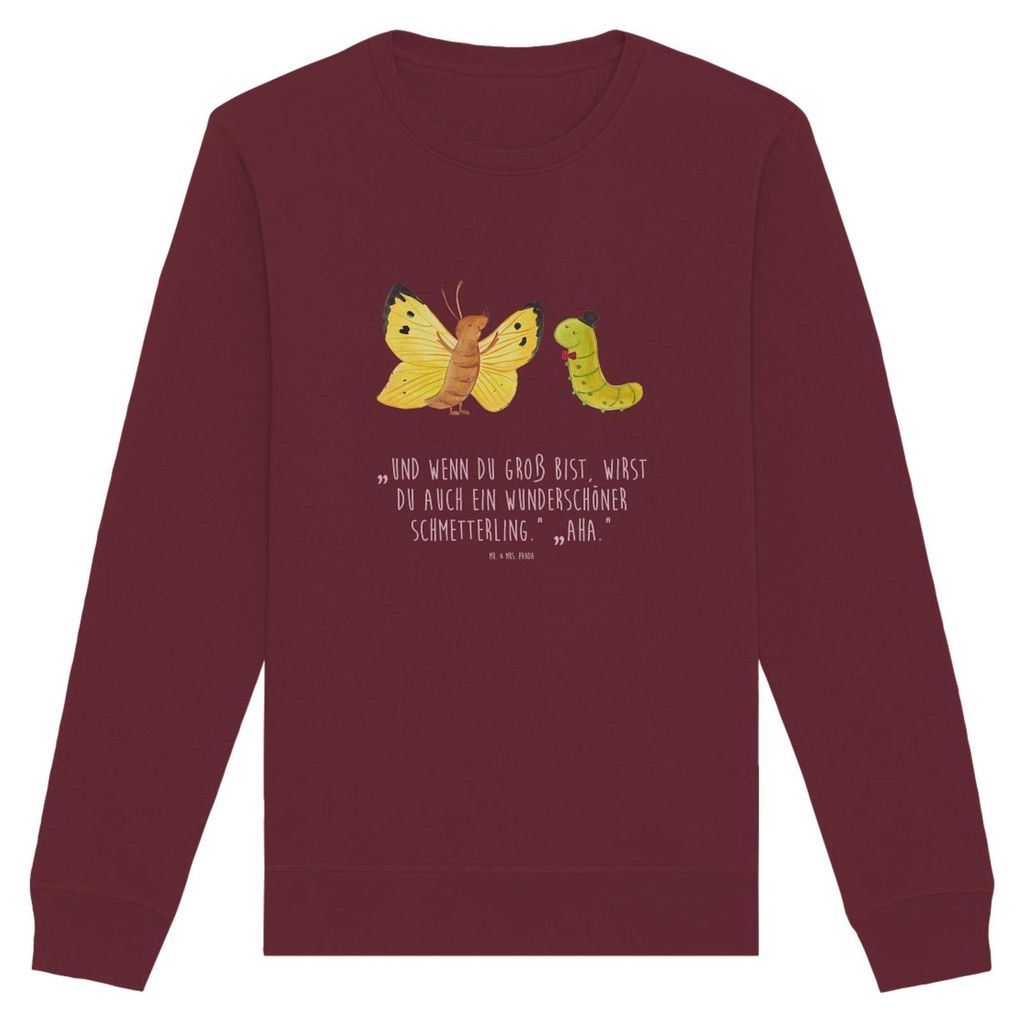 Mr. & Mrs. Panda Baumwoll Pullover Raupe Schmetterling Größe M - Burgundy - Geschenk, Lustige Sprüche, Rundhals, Pulli, Entwicklung, Sweatshirt,...