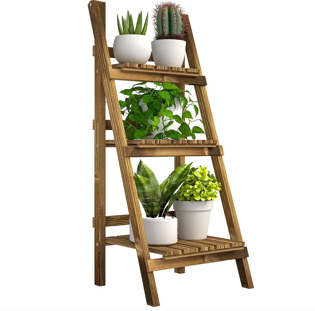 3-Etagen Pflanzenständer – Blumentopfständer mit Tabletts, Blumentreppe für Wohnzimmer, Garten Balkon, Pflanzenregal aus Holz, klappbarer 93 c...